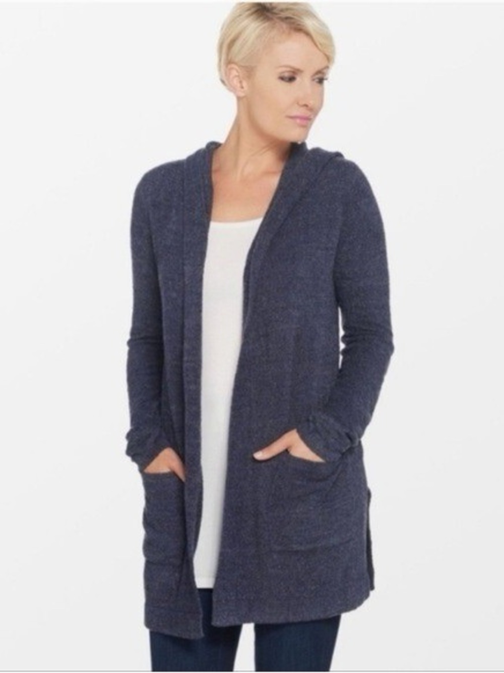 Barefoot dreams cozy chic lite resort hooded sweatshirt medium blue